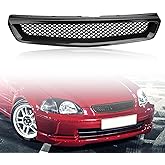 Kspeed Front Bumper Grille Fit 1999-2000 for Civic Coupe/Sedan JDM Type R | ABS Black Mesh Front Upper Grill Guard Replacement Part