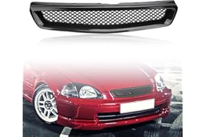 Kspeed Front Bumper Grille Fit 1999-2000 for Civic Coupe/Sedan JDM Type R ABS Black Mesh Front Upper Grill Guard Replacement Part