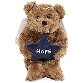 Plushland Angel Bears with White Wings and Halo,Hold Star with Hope Peace Joy, Soft Stuffed Animal Plush Toy Gift for Christmas 6 Inches (Mocha)