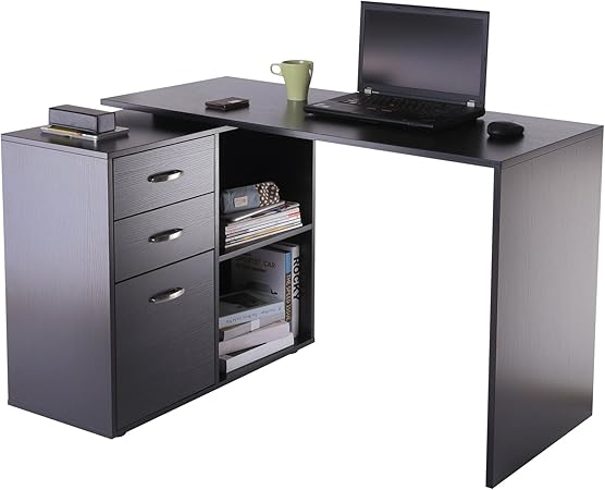 Homcom Computer Desk Table Workstation Home Office L Shape Drawer Shelf File Cabinet Black Amazon Co Uk Garden Outdoors