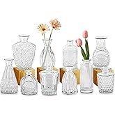 Bud Vases,IJRPLM Set of 10 Glass Bud Vases in Bulk,Small Vases for Centerpieces,Clear Vases Bulk Mini Vases for Flowers,Vintage Bud Vases for Home Table Flower Décor Rustic Wedding Decorations