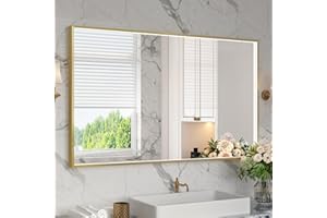 Twalsu 40x24 Inch LED Bathroom Mirror, Gold Metal Framed Lighted Mirror for Bathroom, Wall Mouted LED Vanity Mirror with Lights, 3 Colors and Stepless Dimmable, Anti-Fog, Memory