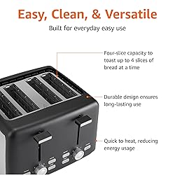 Amazon Basics 4 Slice Toaster, With 7 Browning