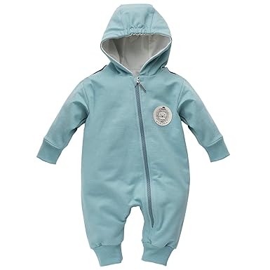 Pinokio - Leon - leichter Baumwolloverall Overall für Babys - 100% Baumwolle (56-80), Türkis mit Reißverschluss und schwarzen