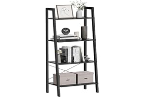 VASAGLE Ladder Shelf, 4-Tier Bookshelf, Storage Rack, Bookcase with Steel Frame, for Living Room, Home Office, Kitchen, Bedro