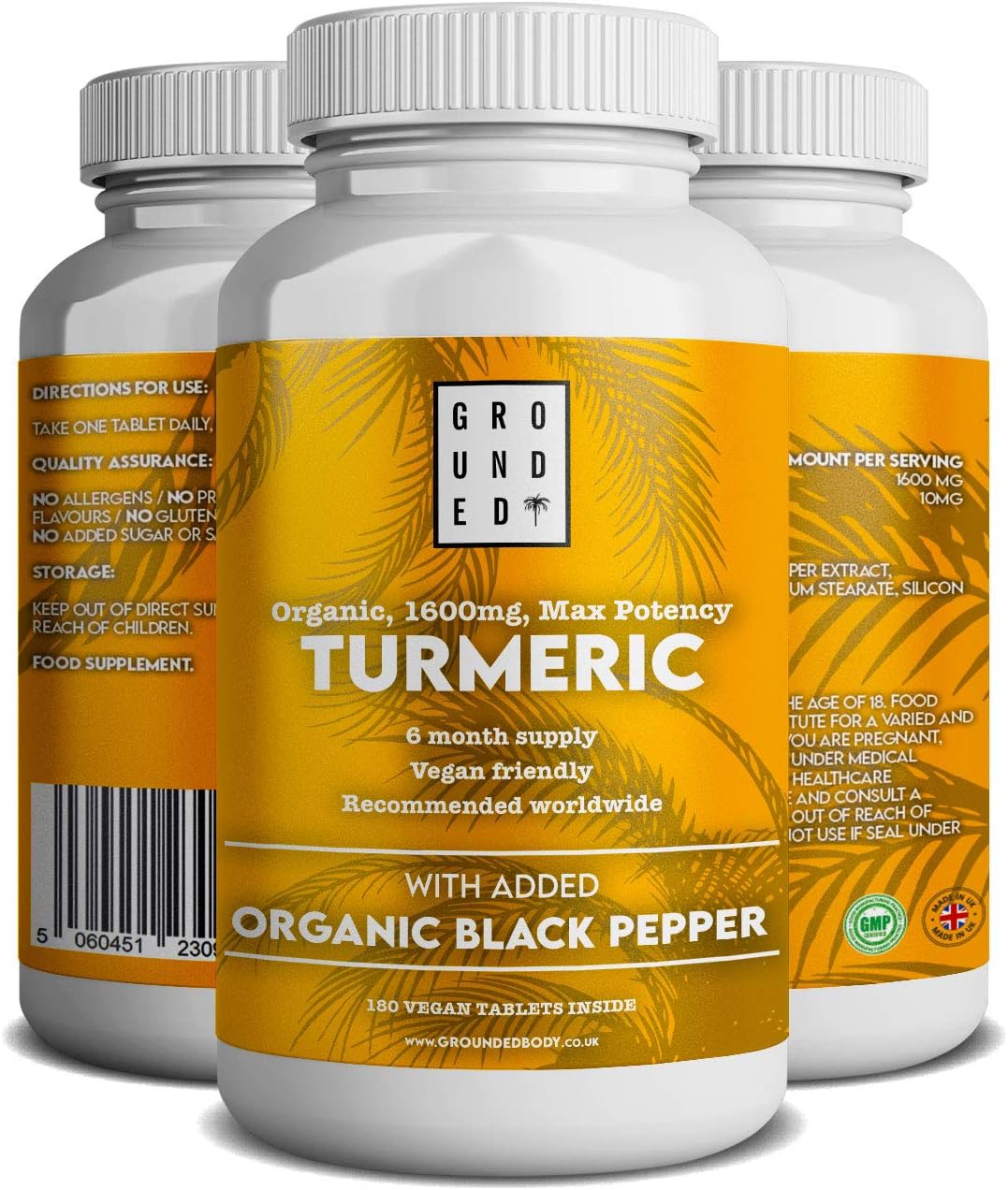 Grounded Turmeric Tablets 2,200mg with Black Pepper & Ginger 35:1 Extract, 120 count (Pack of 1)