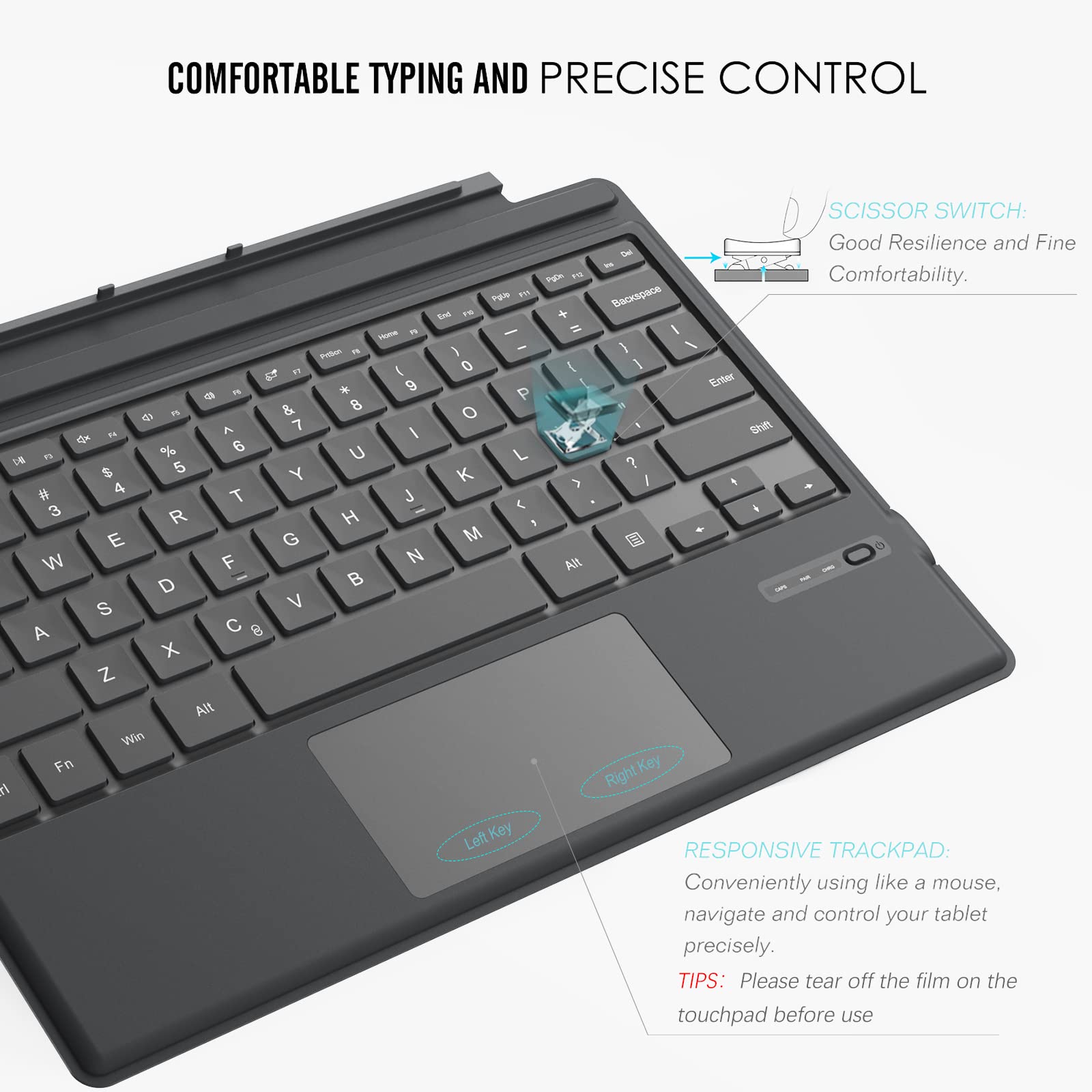 MoKo Type Cover Compatible for Microsoft Surface Pro 7 Plus/Pro 7 / Pro 6 / Pro 5 / Pro 4 /Pro 3, Lightweight Slim Wireless Bluetooth Keyboard with Touchpad and Built-in Rechargeable Battery, Gray