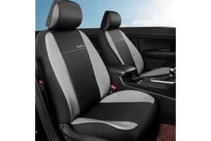 GIANT PANDA Front Car Seat Cover Custom Fit Toyota, Leather Bucket Seat Covers for Toyota Rav4 Camry Highlander Corolla Prius (Grey+Black) 2-Pack