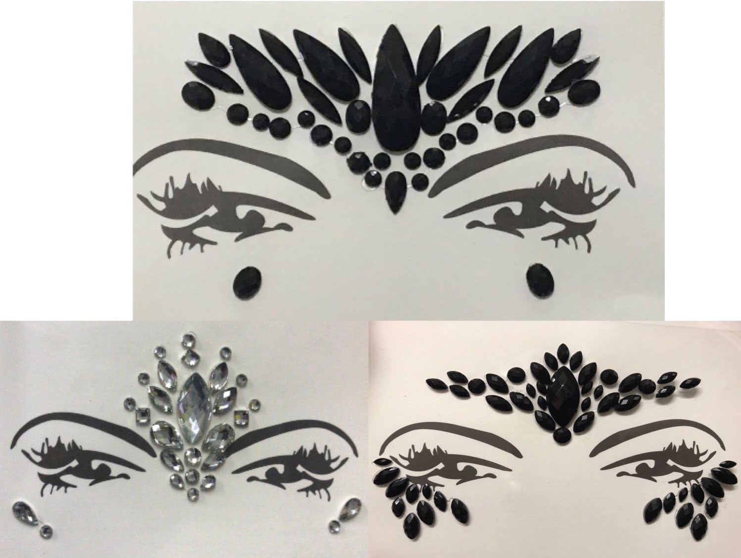 Glitter Joy Face Gems Rock Sticky Adhesive Temporary Tattoo - Jewel Diamante Bindi Fusion Headpiece Body Jewellery Art Wedding Purim Halloween Hen Night Festival Eyes Art (GJ Combo (2, 6, 9))
