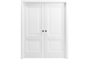 SARTODOORS Sliding French Double Pocket Doors 36 x 80 inches | Lucia 8831 White Silk | Kit Trims Rail Hardware | Solid Wood Interior Bedroom Sturdy Doors