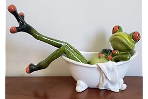 VVGIFTS Frog Figurines Decor Funny Cute Craft Resin Frog Sculpture Statue for Home Office Desk Tabletop Bathroom Decoration, Ornament Gift (Frog Lying in Bathtub)