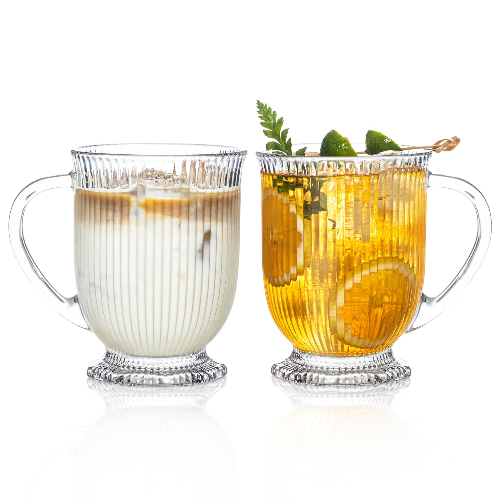 Photo 1 of KEMORELA Ribbed Glass Coffee Mug Set, 16oz Clear Glass Mugs with Handle, Bar Accessories, Durable Drinkware for Hot Beverages, Set of 2 Coffee Mugs