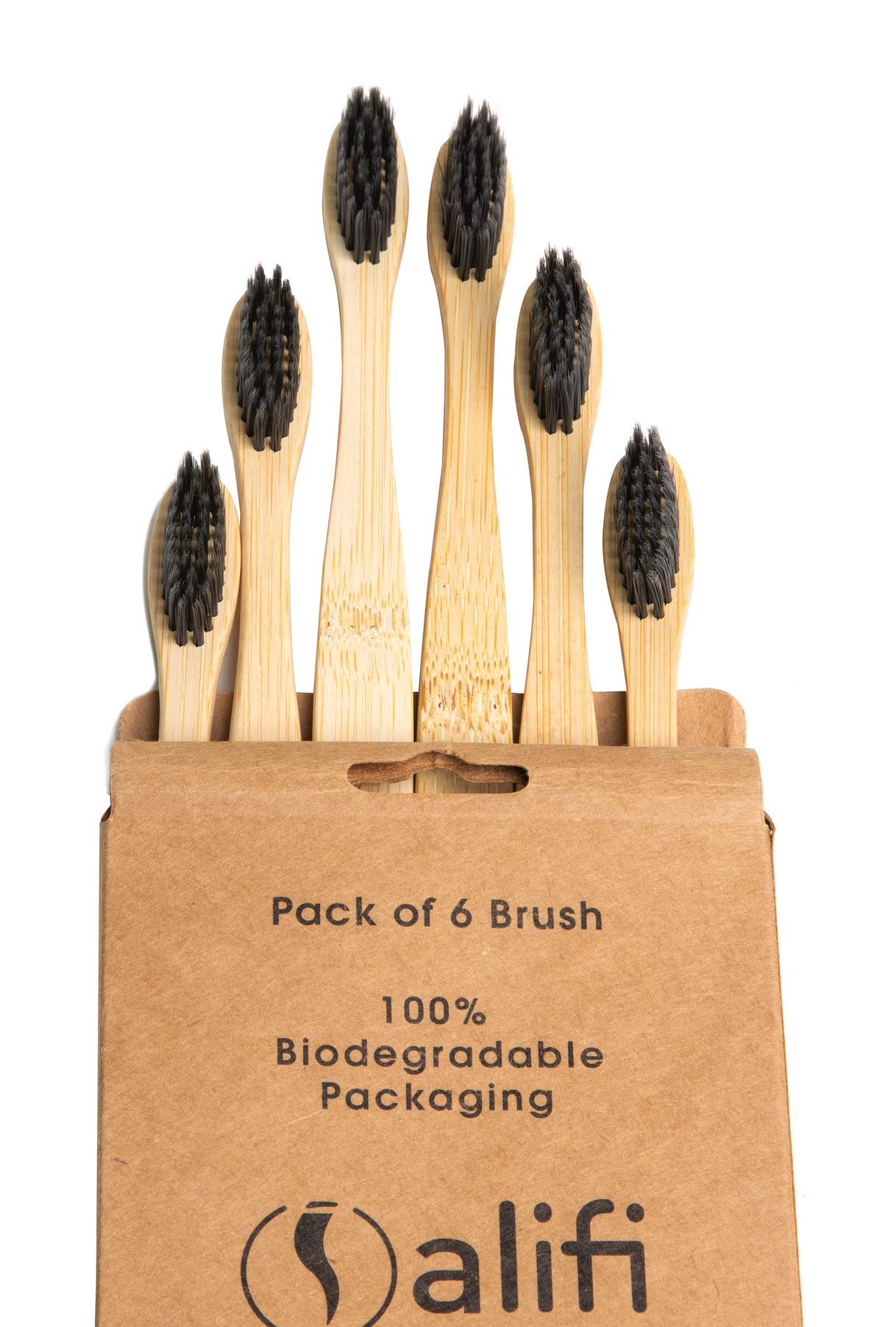 6 Pcs Bamboo Oral Care Toothbrushes made from eco-friendly bamboo (Medium - Dark Brown)