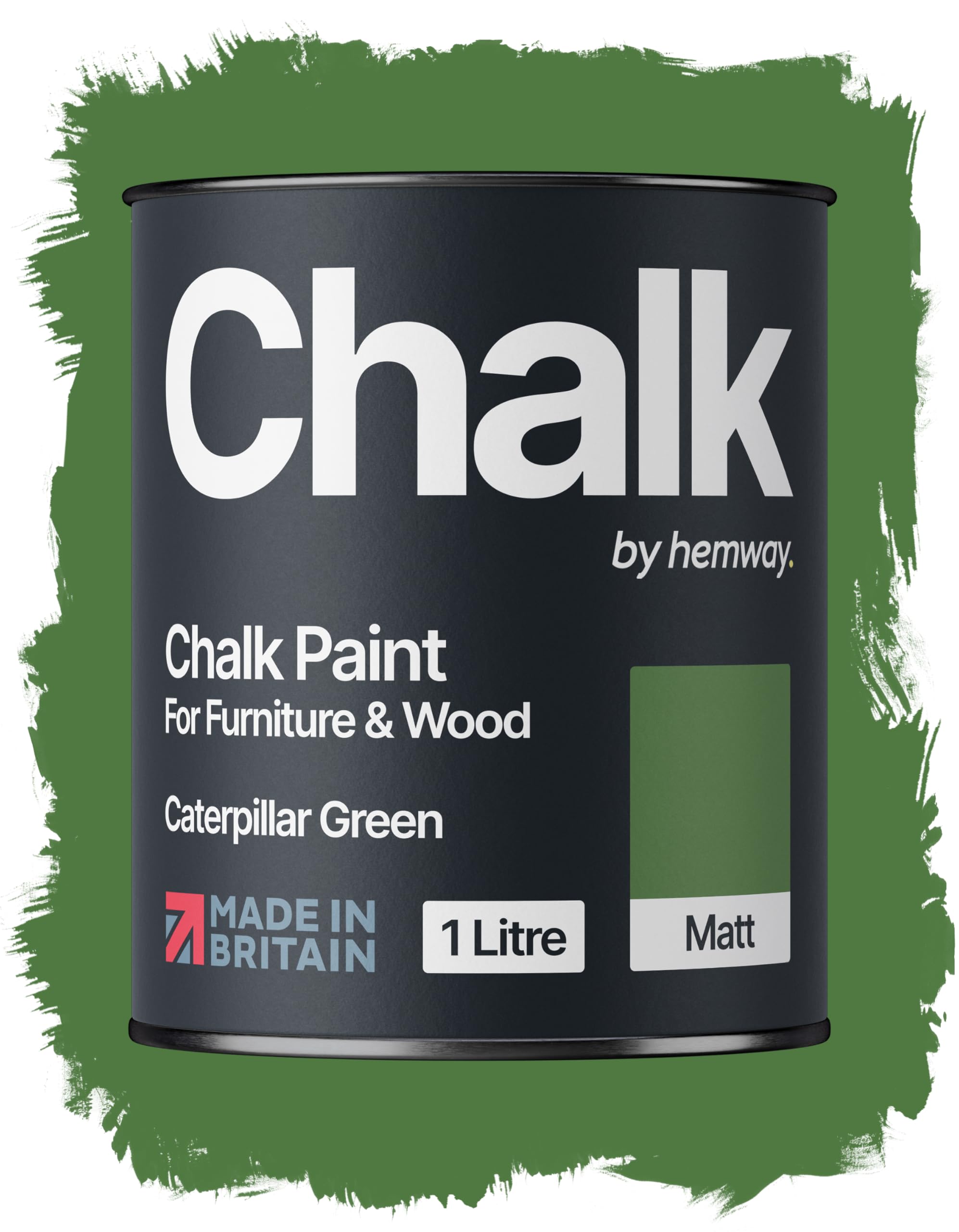Hemway Chalk Paint Caterpillar Green Furniture Paint 1L, Matt Finish Shabby Chic, Chalk Furniture & Walls, Quick Dry & 1 Coat