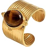 ArixGlvm Tigers Eye Ring for Women and Men, Adjustable Chunky Gold Ring with Oval Natural Tiger Eye Stone, 18K Gold Plated Stainless Steel Vintage Statement Ring