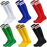 Looknniy 6 Pairs Kids Soccer Socks Stretchy Knee High Tube Football Athletic Team Socks for Boys Girls (4-12 Years Old)