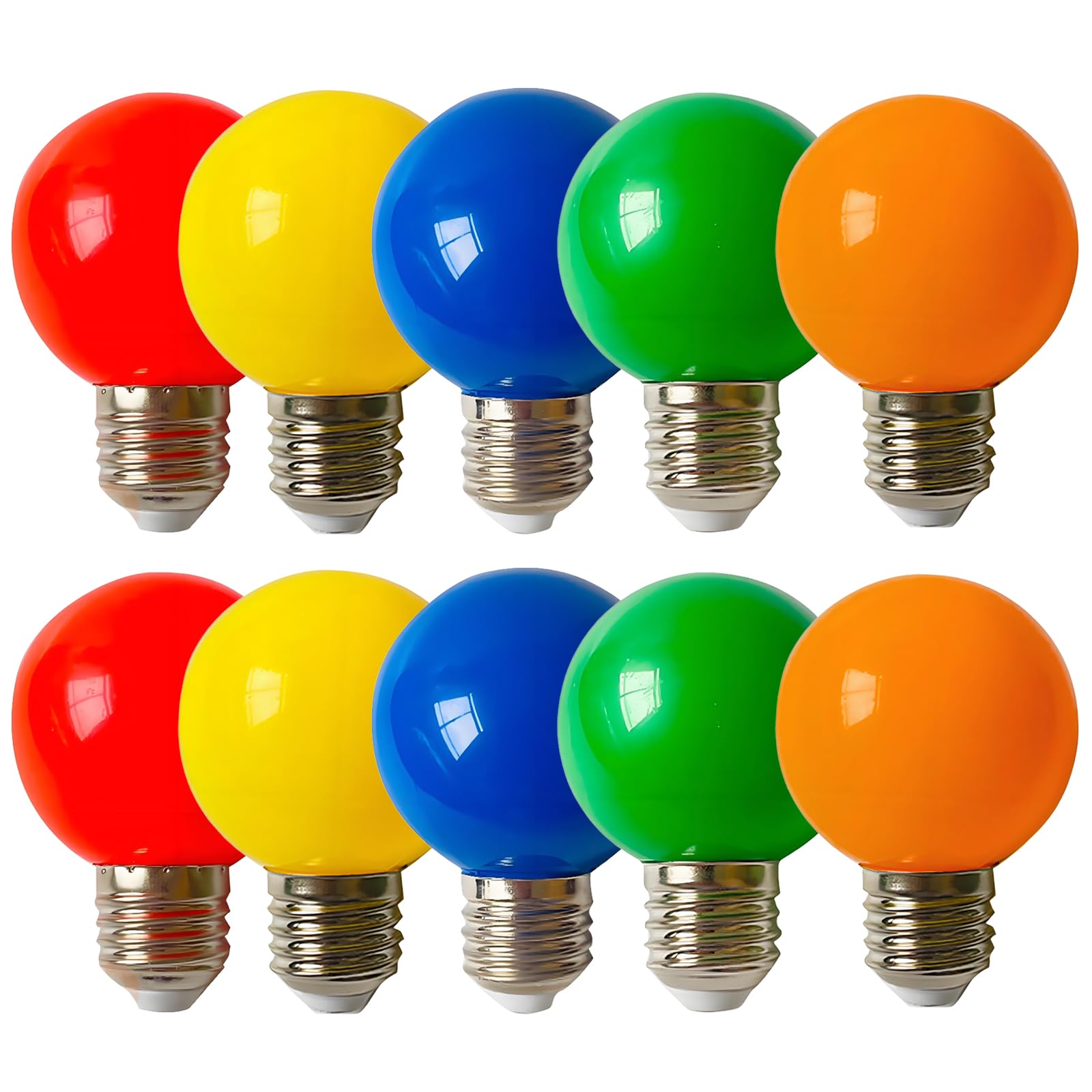 HUAMu E27 Colored Edison Screw led Bulbs,3W Equivalent to 30W Halogen, G60 Golf Ball Bulb,300LM, AC220V-240V,Mixed Colors,Red Yellow Blue Green Orange,10 Pack