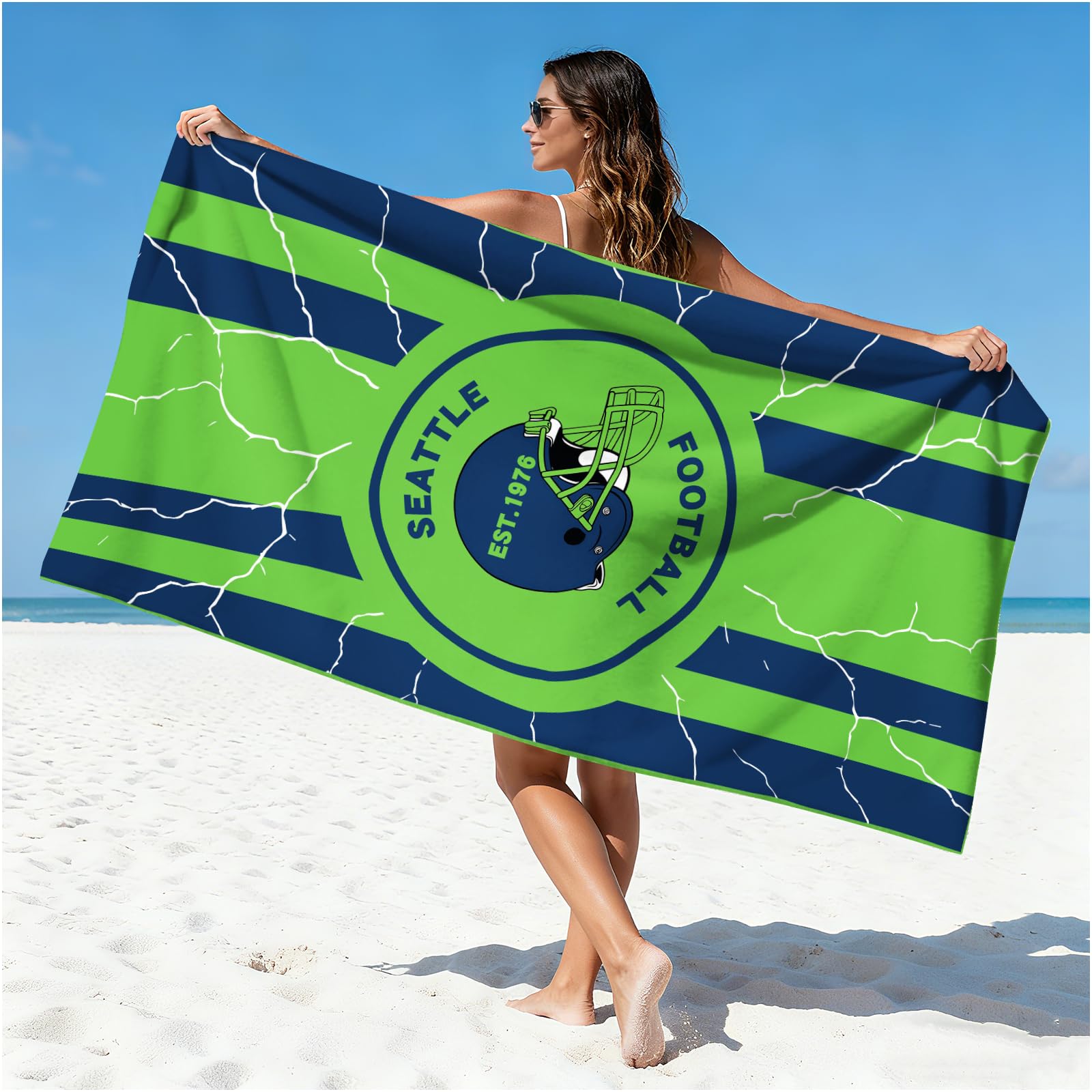 Photo 1 of *USED*
Football Fan Oversized Microfiber Beach Towel Seattle Themed Quick Dry Absorbent Packable Towels Men Women Gear Seahawks Team Dad Husband Guy Him Christmas Xmas Father Day Cool Useful Fun Nice Gifts