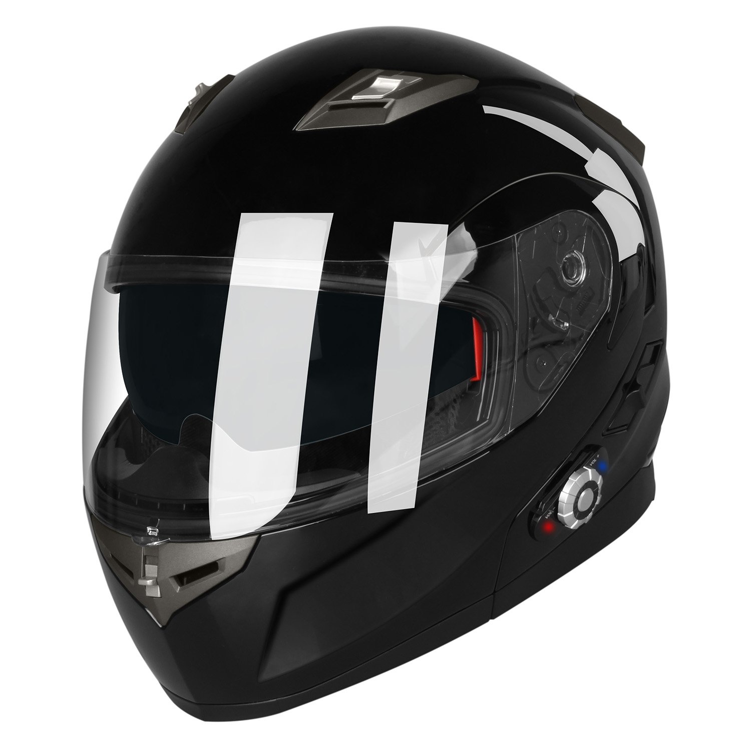 FreedConn BM2-S Bluetooth Motorcycle Helmet, Flip-Up Modular Motorbike Helmet, 500M Connectivity for 2-3 Riders, Voice Dial, Hands-Free Call, MP3, FM, DOT Certified ( X-Large, Gloss Black)