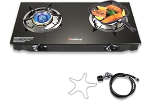 BesNerg Propane Stove 2 Burner Gas Stove, 28800 BTU High-Efficiency Auto Ignition Tempered Glass LPG Cooktop with CSA Regulator and Hose – for Outdoor Camping, RV, and Emergency Cooking