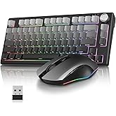 RedThunder K75 Wireless Membrane Keyboard &amp; Mouse Combo,75% Side-Engraved Keycaps,Optical Gaming Mouse with 4800DPI,3 Modes(BT/2.4G/Wired),Dual System,RGB Backlit,Rechargeable Battery,Gradient Gray