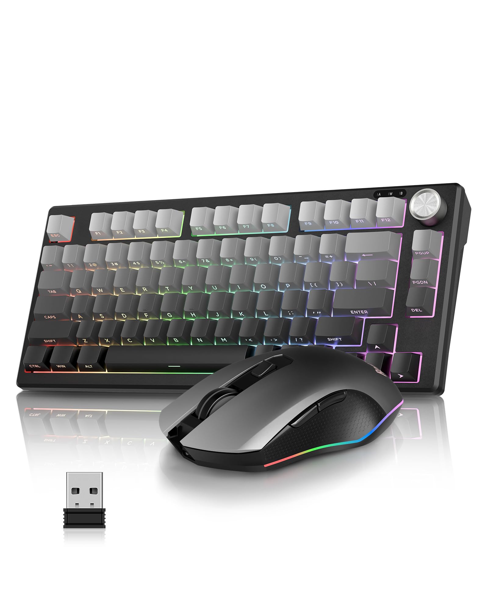 Photo 1 of **FOR PARTS ONLY/NO-FUNCTIONAL** RedThunder K75 Wireless Keyboard and Mouse Combo,75% Side-Engraved Membrane Keyboard,Optical Gaming Mouse with 4800DPI,3 Modes(BT/2.4G/Wired),Dual System,RGB Backlit,Rechargeable Battery,Gradient Gray