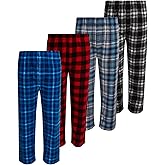 Mad Game Boys Pajama Pants - 4 Pack Boys Sleepwear Soft Micro Polar Fleece Elastic Waist Plaid Pajama Pants for Kids