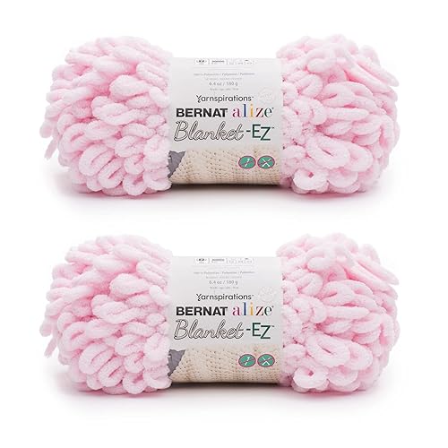 Bernat Alize Blanket-EZ Super Soft Looped Yarn for Beginners, Hand Knitting- No Needles or Hooks Needed, Powder Pink 2 Pack