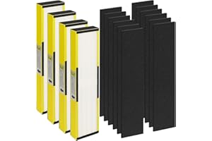 4 Pack FLT5000 True HEPA Replacement Filter C and 12 Activated Carbon Pre-Filters Compatible with Germ Guardian Air Purifier 