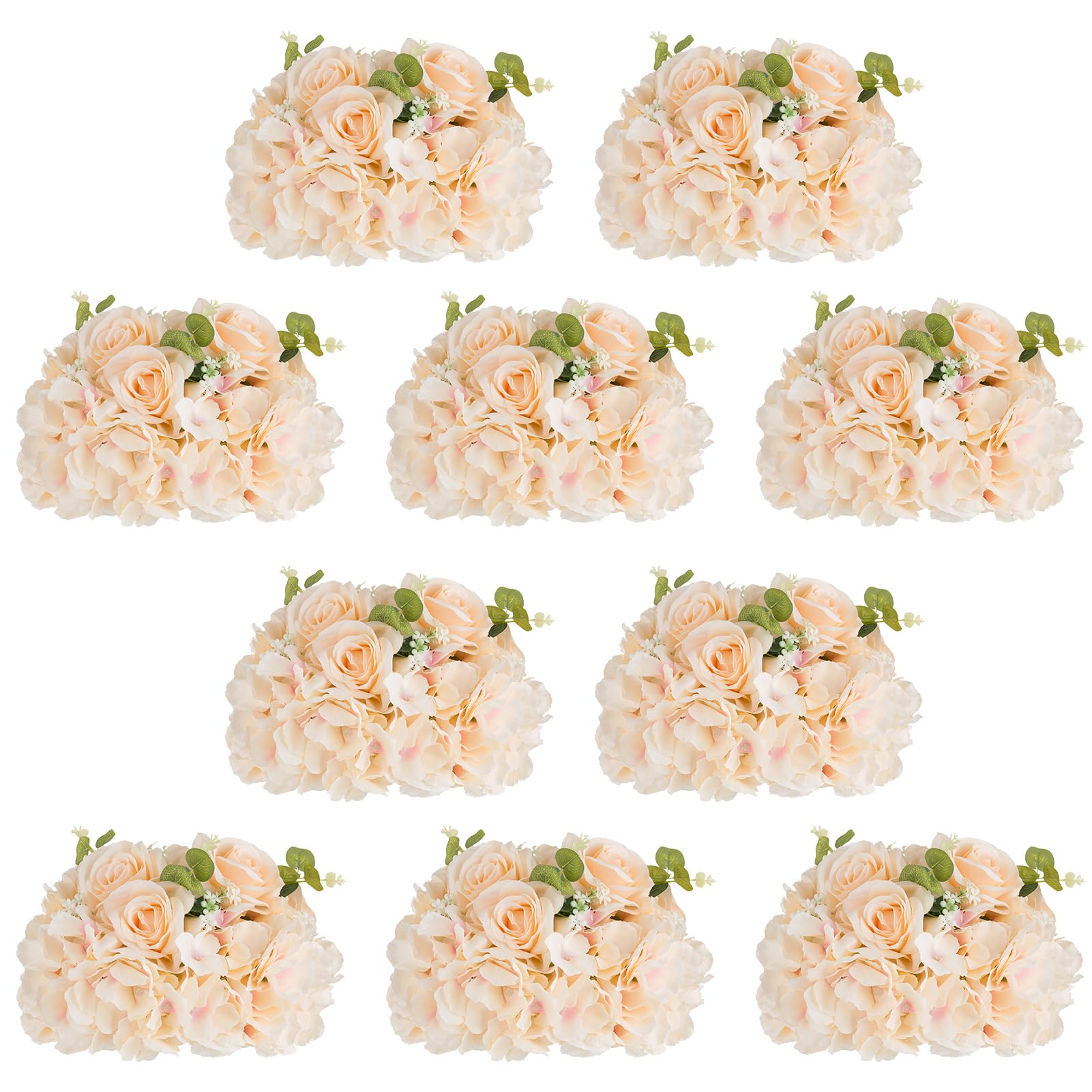 Photo 1 of NUPTIO Flower Ball Arrangement Bouquet: 10 Pcs 11.8 inch Diameter Champagne Rose Fake Flowers Balls for Wedding Centerpiece Decorations Artificial Flower Centerpieces for Tables