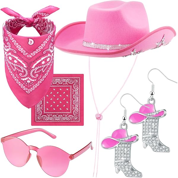 Sombrero Vaquero Rosa Para Mujer Con Bufanda Incluida – Accesorio De Disfraces Para Halloween, Fiestas Y Cosplay, Talla única Ajustable, 38x30x13 Cm