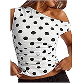 MakeMeChic Women's Polka Dots Asymmetrical Tops Going Out Y2k Crop Tops