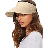 FURTALK Womens Sun Visor Hat Straw Sun Visors for Women Summer Packable Ponytail Beach Hats for Women Travel UPF 80+