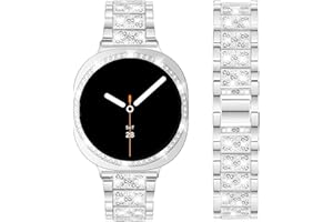 DEALELE Bands and Case Compatible with Samsung Galaxy Watch 8 40mm / 44mm, Bling Rhinestone Diamond Metal Bracelet with Shiny Protective Case Cover Replacement for Women Men