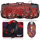 BlueFinger Gaming Keyboard Mouse Headset Combo,USB