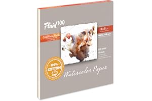 Fluid 100 Watercolor Paper Block, 8 x 8 inches, 15 Sheets, 140 lb (300 GSM) 100% Cotton Cold Press Pad for Artist Painting an