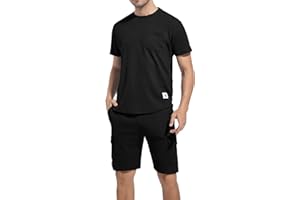 ANOTWENER Mens 2 Piece Vacation Outfit Casual Waffle T Shirts And Shorts Beach Summer Sets