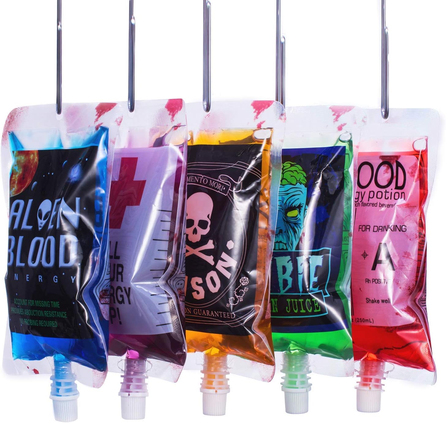 Blood Bag for Drinks,Reusable Drink Pouches, Set of 10,Heavy Duty,Reclosable,Hand Held,for Halloween,Costume Props