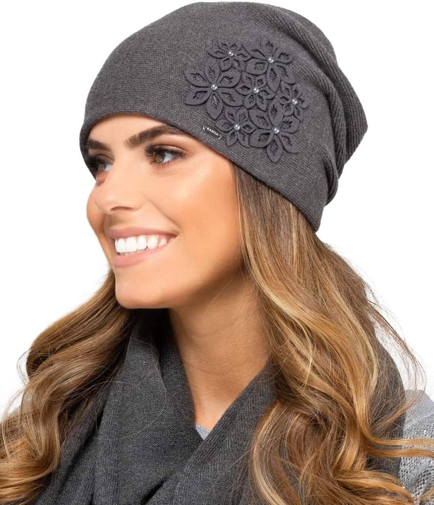 Kamea Malaga Women's Hat Smooth Woolen Beaded Warm Winter - Made in EU