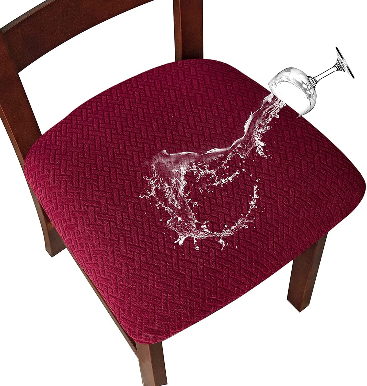 LANSHENG Waterproof Dining Chair Seat Covers Set of 6, Stretch Chair Seat Covers, Removable Washable Kitchen Chair Protector Slipcovers for Dining room Restaurant Hotel (Set of 6, Wine Red)