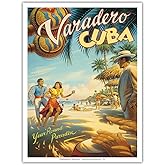 Varadero Cuba - Year Round Paradise - Native Cuban Dancers with Maracas - Vintage Travel Poster by Kerne Erickson - Master Art Print (Unframed) 9in x 12in