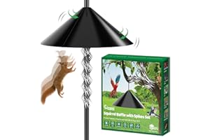 HQBRO 2-in-1 Squirrel Baffle for Bird Feeder Pole Shepherds Hooks with 40" Spikes Set, 19" Dia Raccoon Buster Cone, Bird House Guard for Outdoors Stand Mount & Hanging,Rust Chew Proof Heavy Duty ABS