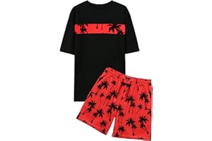 VahRuta Mens 2 Piece Summer Outfits Beach Vacation Outfit Hawaiian Coconut Printed Tee and shorts Set