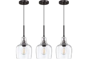 DOLAIMY HOUSE 3 Pack 1 Light Indoor Hanging Kitchen Island Pendant Ceiling Light 6.1" Clear Seeded Glass Fixture,Oil Rubbed Bronze Finish for Farmhouse Over Sink Bedroom Hallway