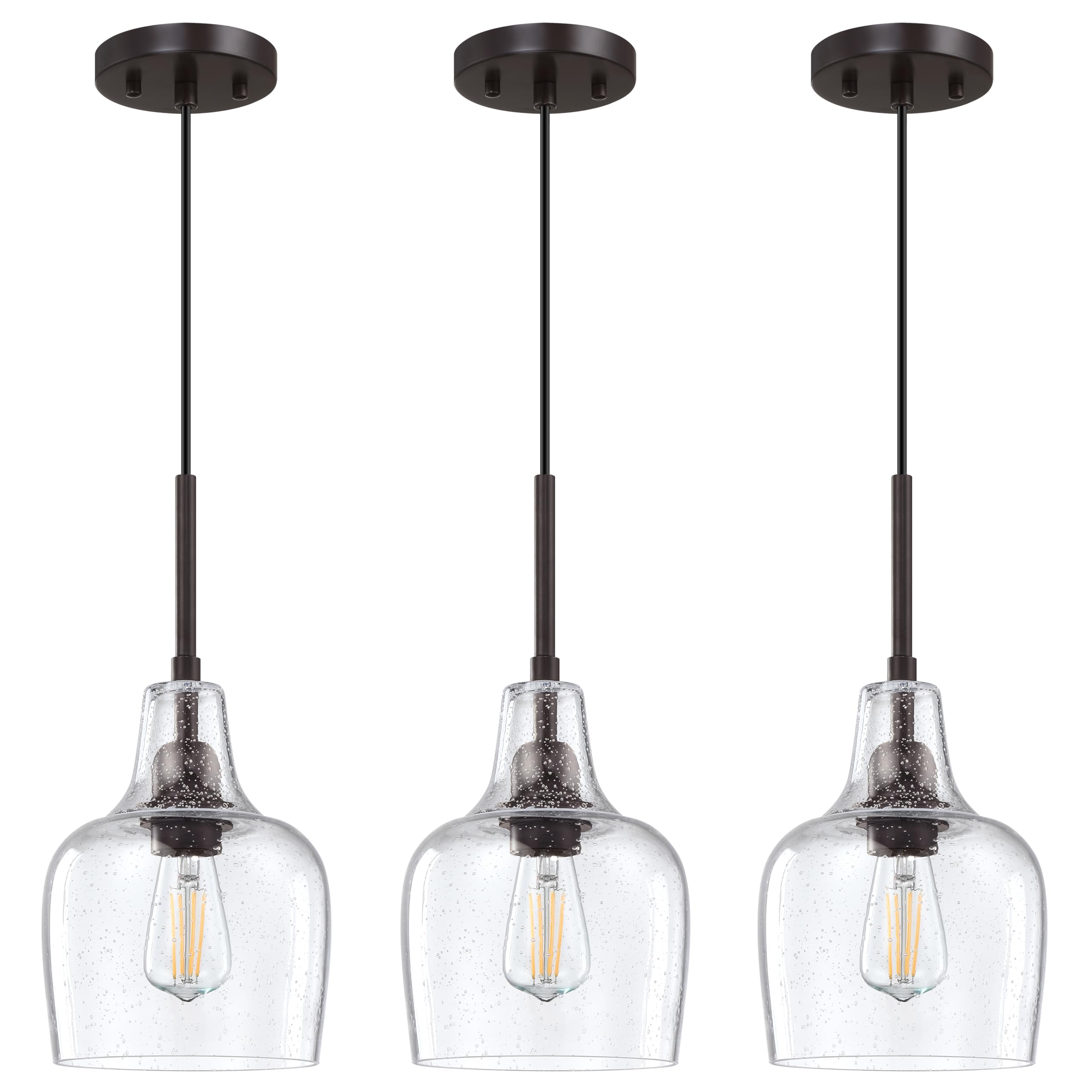 Photo 1 of 3 Pack 1 Light Indoor Hanging Kitchen Island Pendant Ceiling Light 6.1" Clear Seeded Glass Fixture,Oil Rubbed Bronze Finish for Farmhouse Over Sink Bedroom Hallway