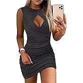 Women's Summer Sexy Club Bodycon Cutout Ruched Mini Party Dresses Sleeveless Night Tank Short Dress