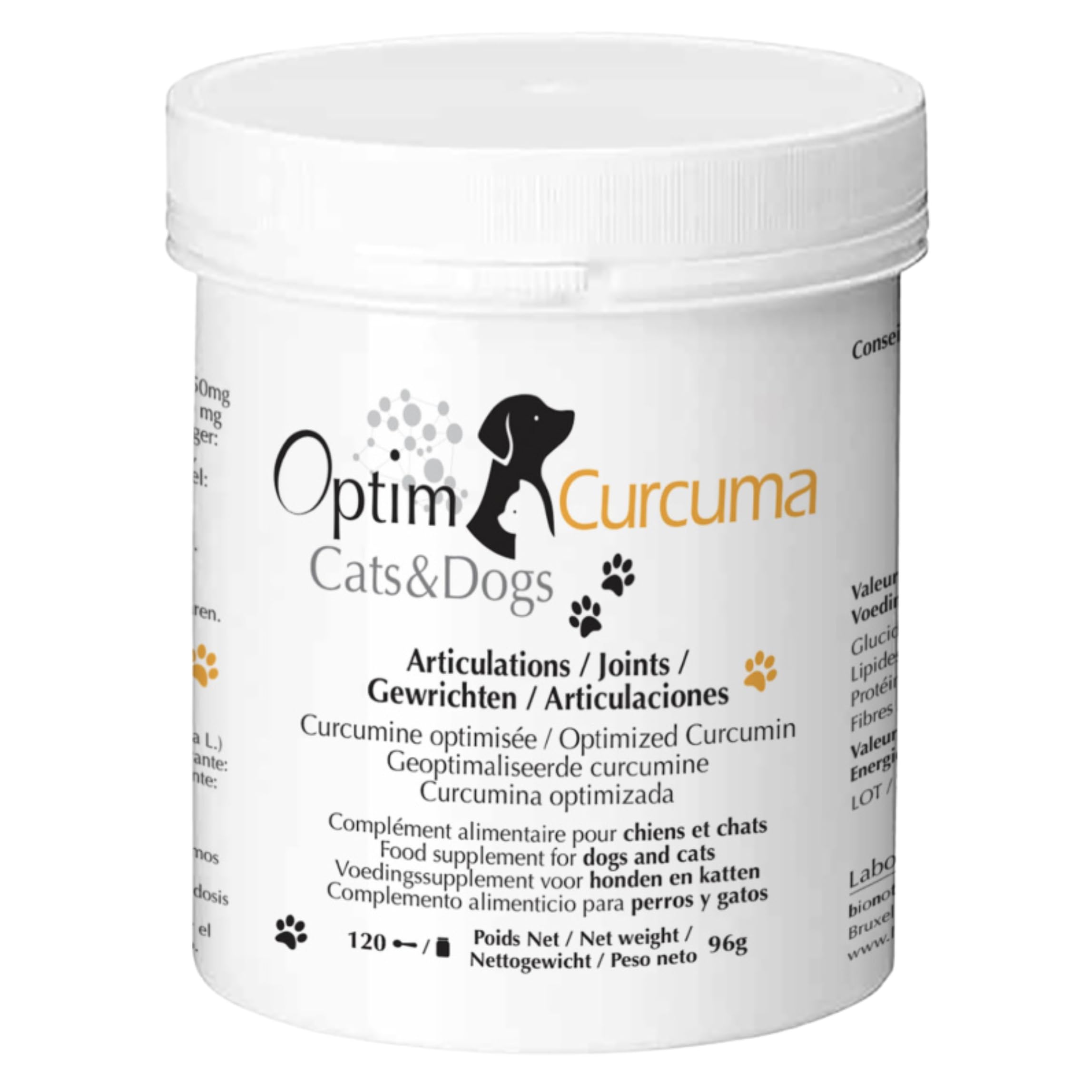 OPTIM Curcuma Cats & Dogs Senior - Turmeric Powder for Dogs and Cats - High Strength Hip & Joint Supplement - 120 Doses - Longvida Curcumin - No Pepper No Bioperine