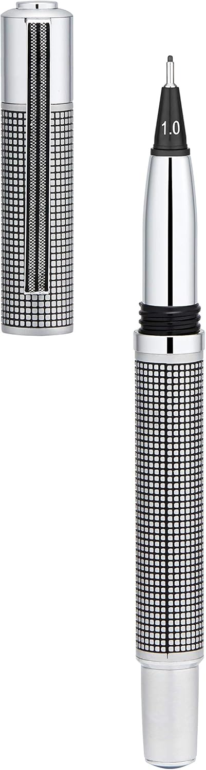 Yookers Metis Refillable Fibre Pen in Satin Chrome Black Grid 1.0mm Tip - Image 3