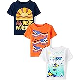 The Children's Place Baby-Boys and Toddler Dino,Animals,Sharks Short Sleeve Graphic T-Shirts,3 Pack