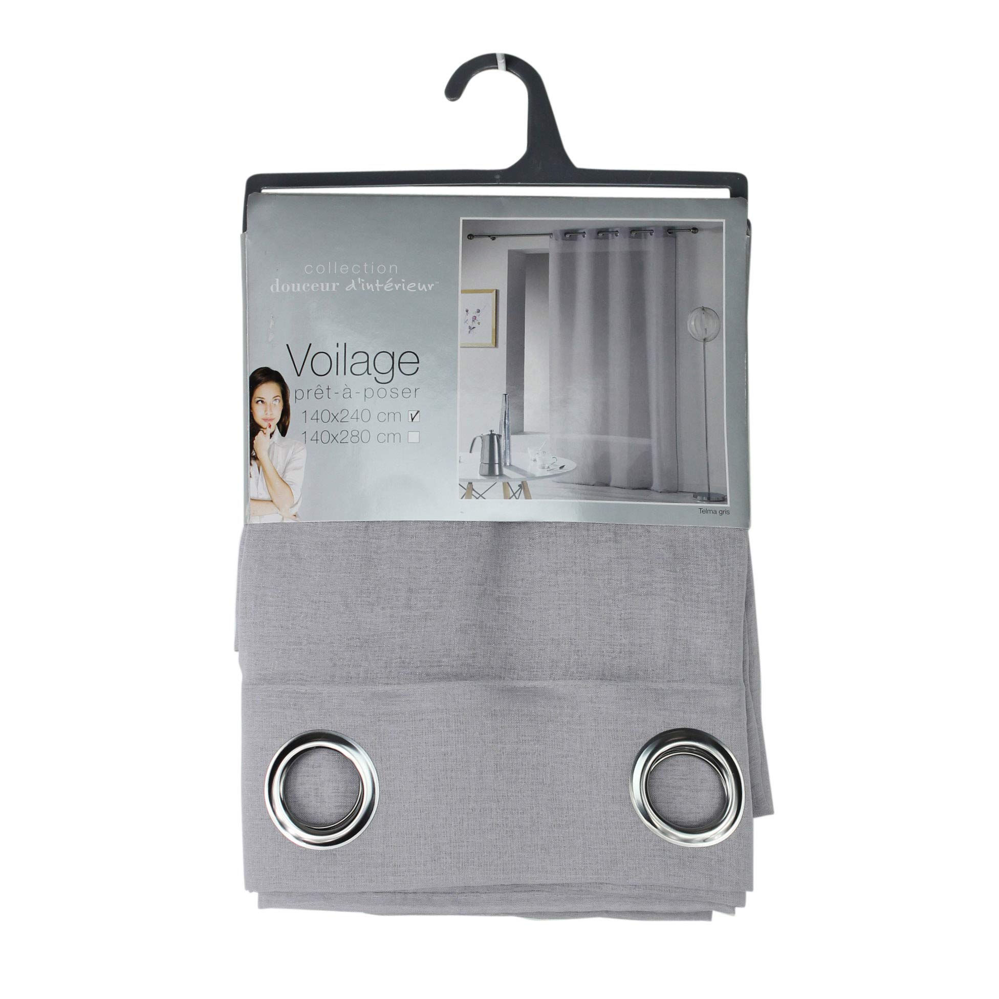 Douceur d 'Intérieur Telma Eyelet, polyester, gray, 140 x 280 cm